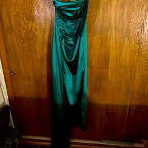 Miss Circle Holly Green Crystalised Corset High Slit Satin gown